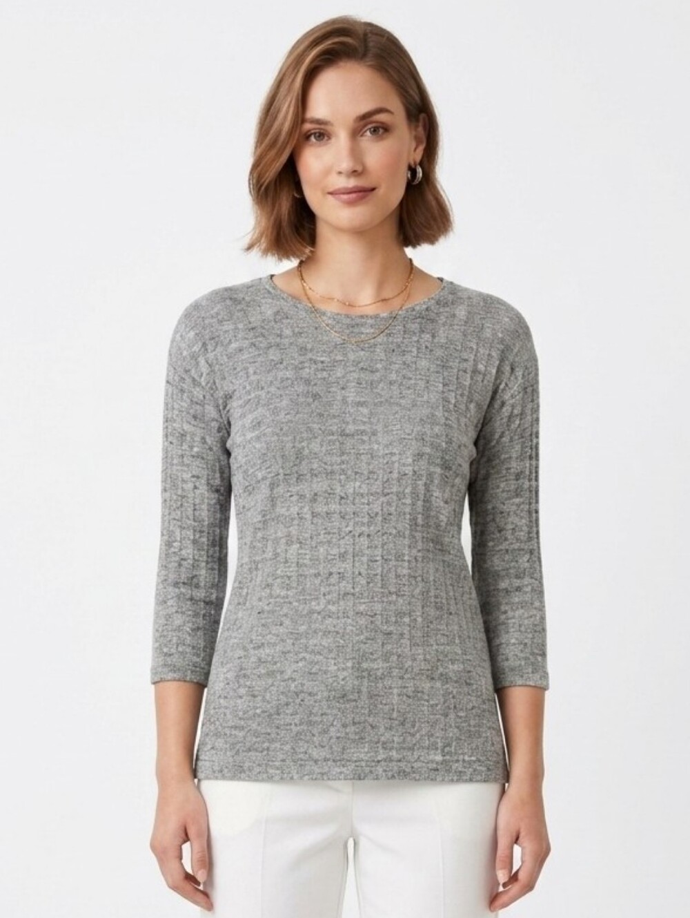 ZARA Women’s Gray Textured Knit Long Sleeve Boat Neck Tunic Top Size S